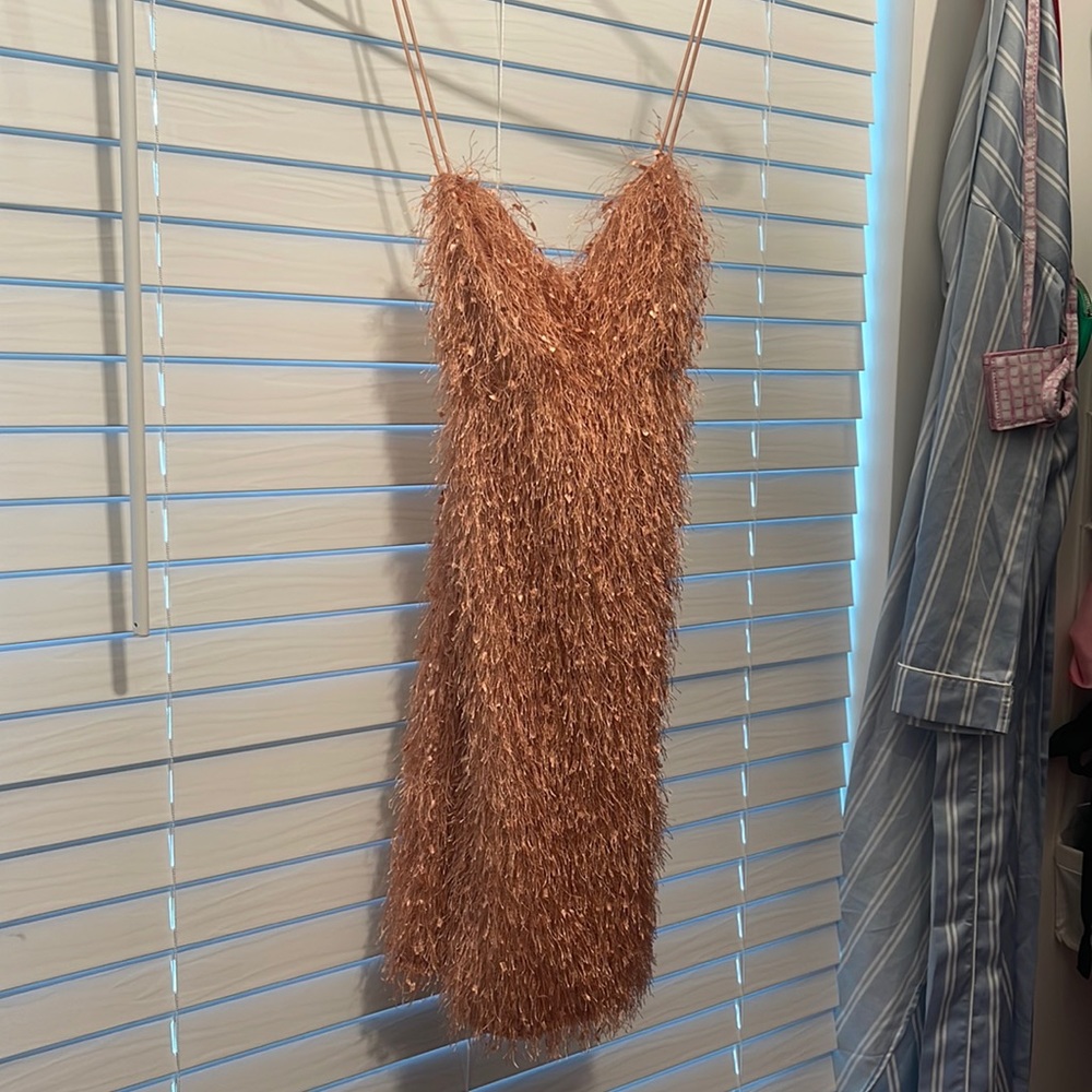 Fluffy assist dress. Color champagne
